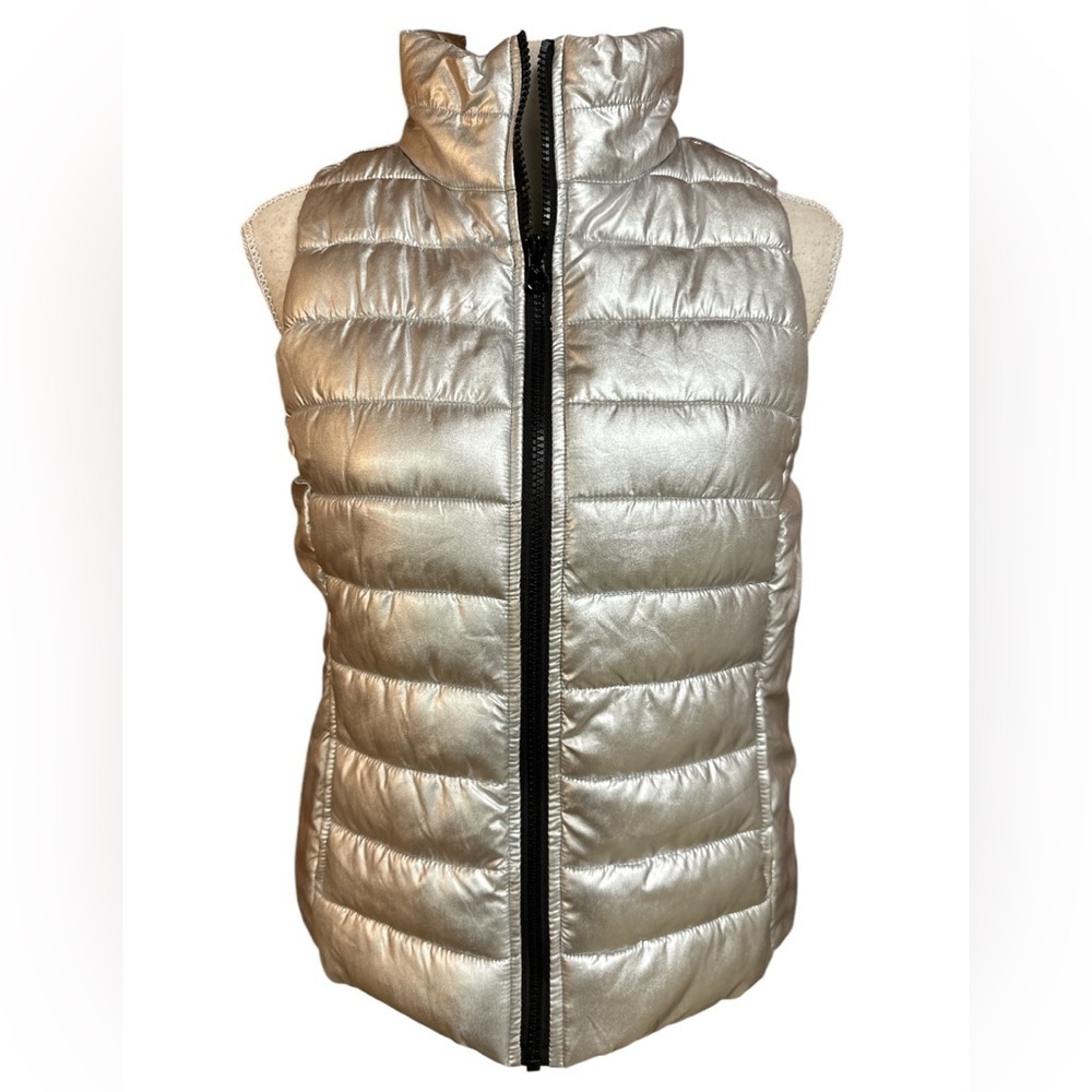 Love Love Dream Silver Puffer Vest Full Zipper Polyester Pockets Medium